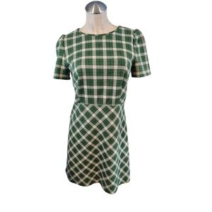 Ann Taylor Size 8 A-Line Dress Green Off White Checkered Plaid Short Sleeves